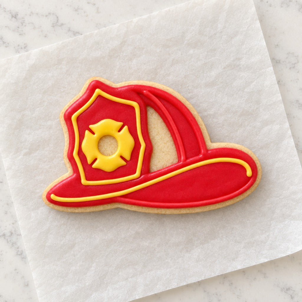Fireman Hat Cookie Cutter (decorated cookie mockup)