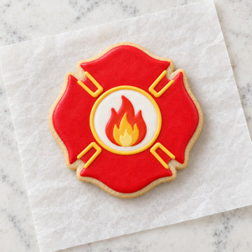 Fireman Symbol Outline Cookie Cutter (decorated cookie mockup)
