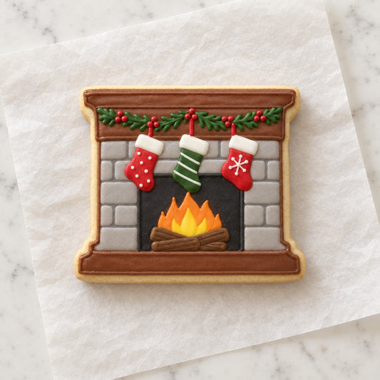 Fireplace Mantle Cookie Cutter (decorated cookie mockup)