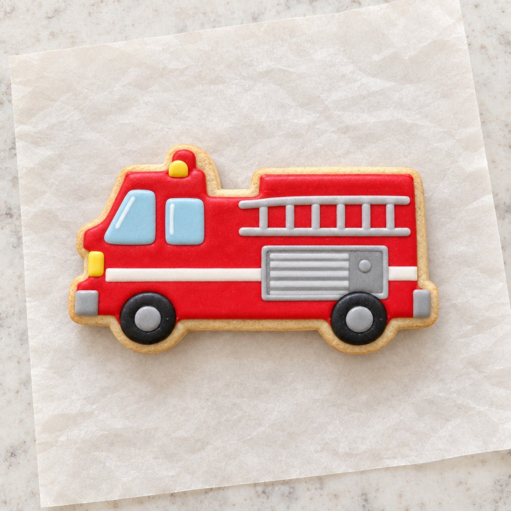 Firetruck Outline Cookie Cutter (decorated cookie mockup)
