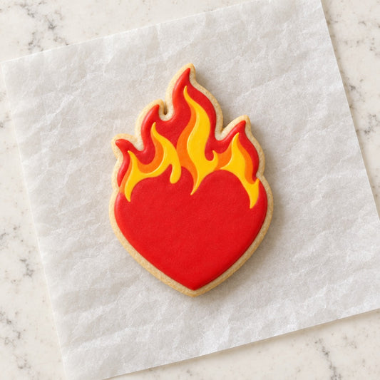 Flaming Heart Cookie Cutter (decorated cookie mockup)