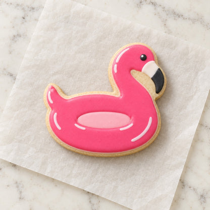Flamingo Pool Float Cookie Cutter (decorated cookie mockup)