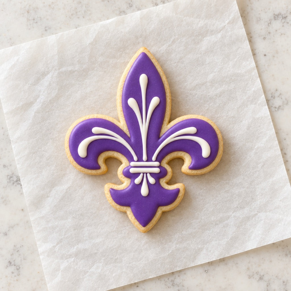 Fleur de Lis Cookie Cutter (decorated cookie mockup)