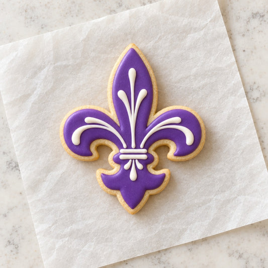 Fleur de Lis Cookie Cutter (decorated cookie mockup)