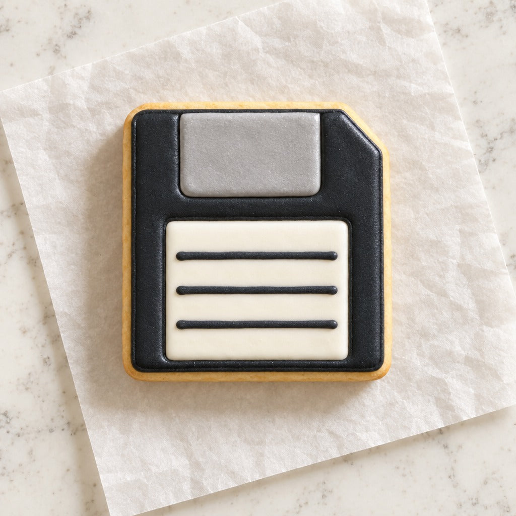 Floppy Disk Cookie Cutter (decorated cookie mockup)