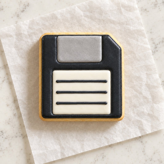 Floppy Disk Cookie Cutter (decorated cookie mockup)