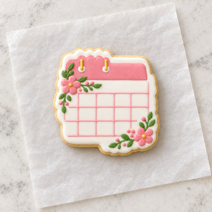 Floral Calendar Cookie Cutter (decorated cookie mockup)