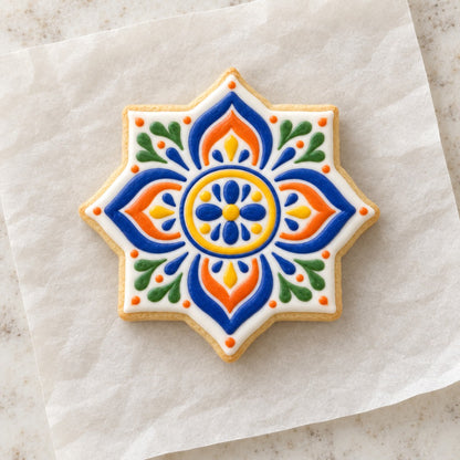 Floral Talavera Flower Cookie Cutter (decorated cookie mockup)