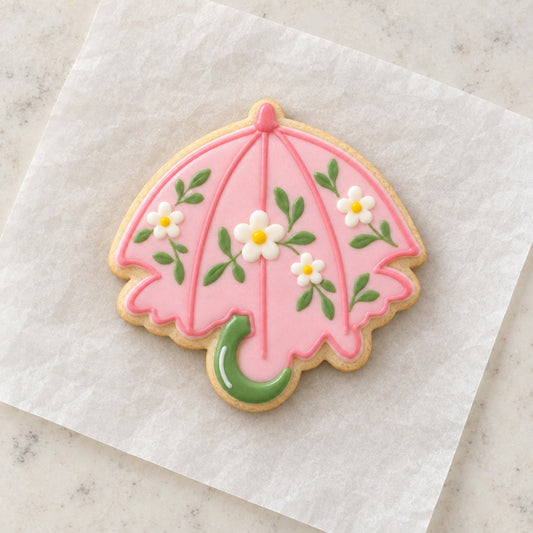 Floral Umbrella Cookie Cutter (decorated cookie mockup)