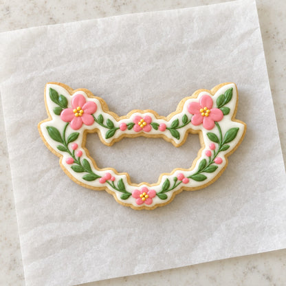 Floral Wreath Outline Cookie Cutter (decorated cookie mockup)