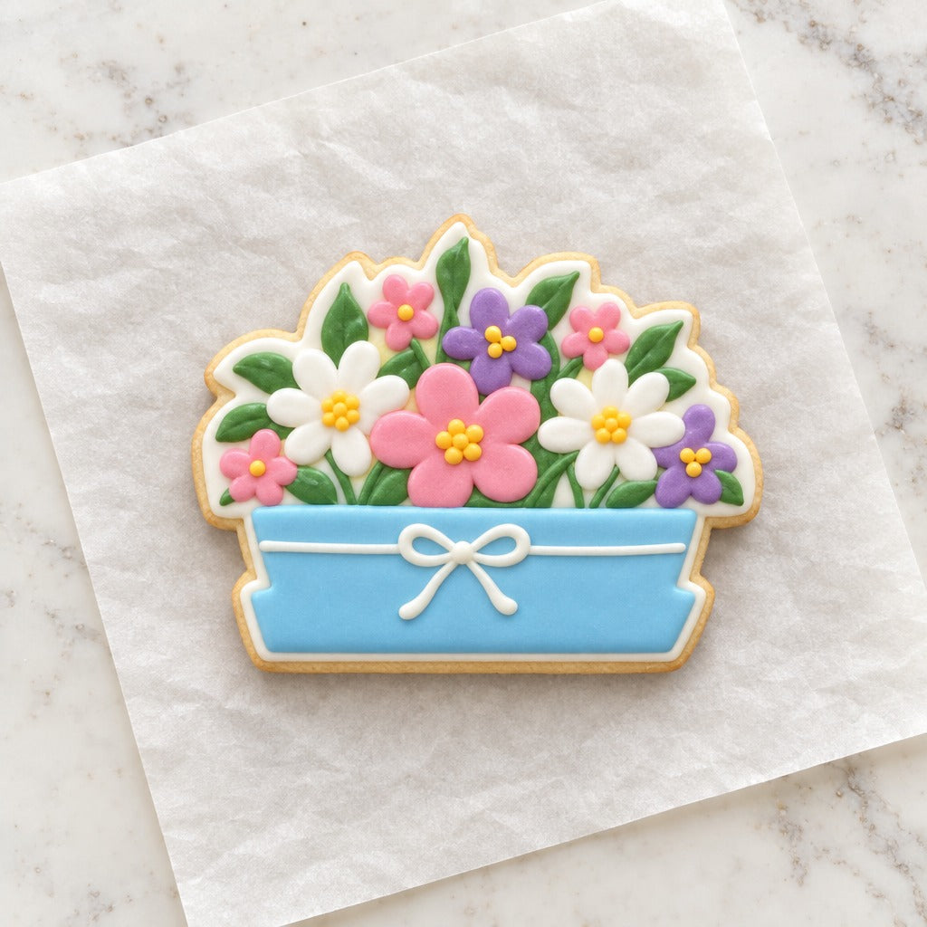 Flower Box Cookie Cutter (decorated cookie mockup)