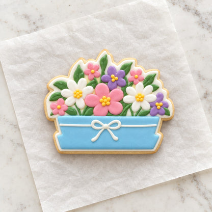 Flower Box Cookie Cutter (decorated cookie mockup)