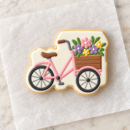 Flower Cart Bicycle Cookie Cutter (decorated cookie mockup)