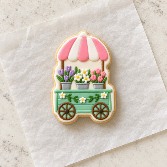 Flower Cart Cookie Cutter (decorated cookie mockup)