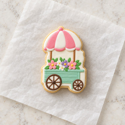 Flower Cart with Umbrella Cookie Cutter (decorated cookie mockup)