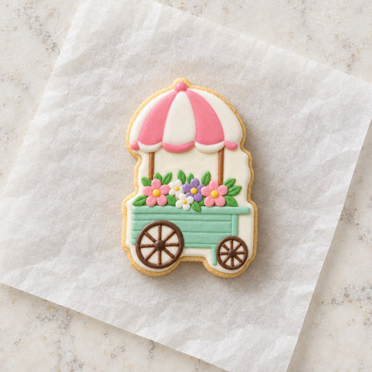 Flower Cart with Umbrella Cookie Cutter (decorated cookie mockup)
