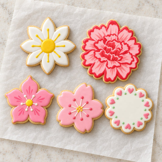 Flower Outline Cookie Cutter Set (decorated cookie mockup)