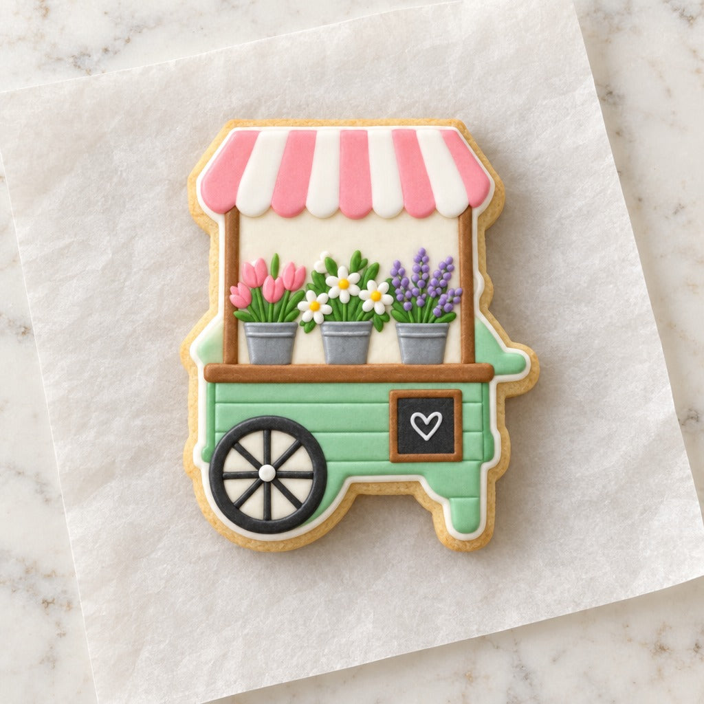 Flower Stand Outline Cookie Cutter (decorated cookie mockup)