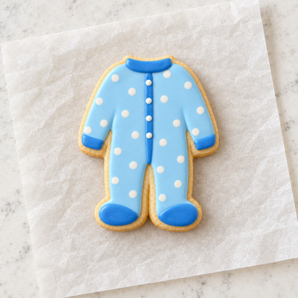 Footie Pajama Outline Cookie Cutter (decorated cookie mockup)