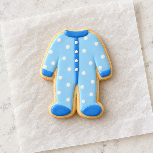 Footie Pajama Outline Cookie Cutter (decorated cookie mockup)