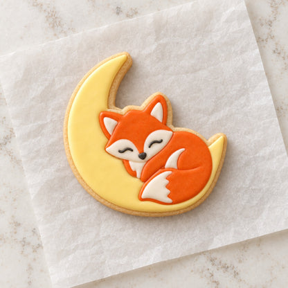 Fox on Moon Cookie Cutter (decorated cookie mockup)