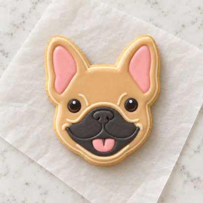 French Bulldog Face Cookie Cutter (decorated cookie mockup)