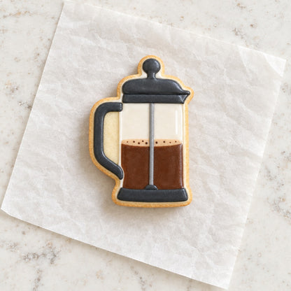 French Press Cookie Cutter (decorated cookie mockup)