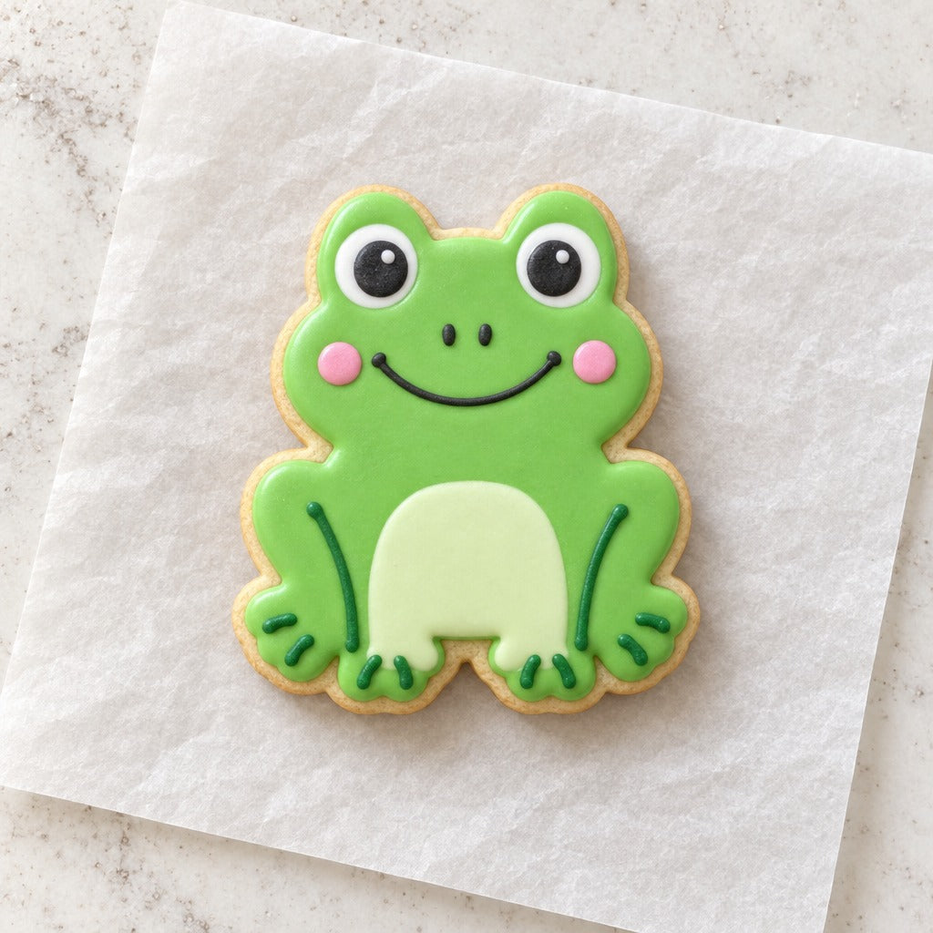 Frog Outline Cookie Cutter (decorated cookie mockup)