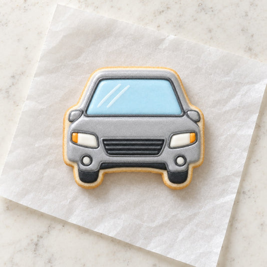 Front of Car Outline Cookie Cutter (decorated cookie mockup)