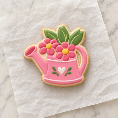 Garden Watering Can Cookie Cutter (decorated cookie mockup)