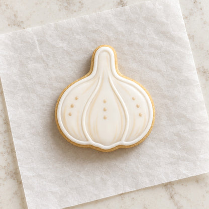 Garlic Bulb Outline Cookie Cutter (decorated cookie mockup)