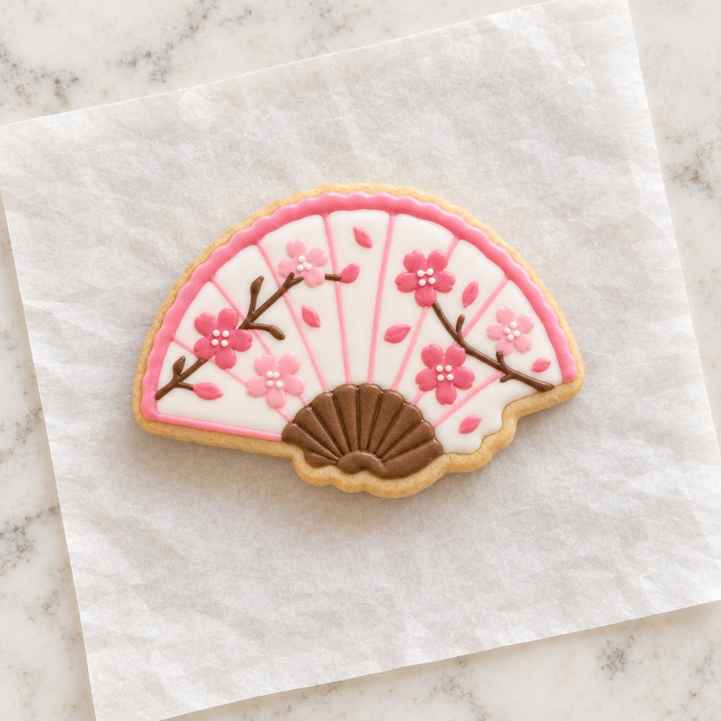 Geisha Fan Cookie Cutter (decorated cookie mockup)
