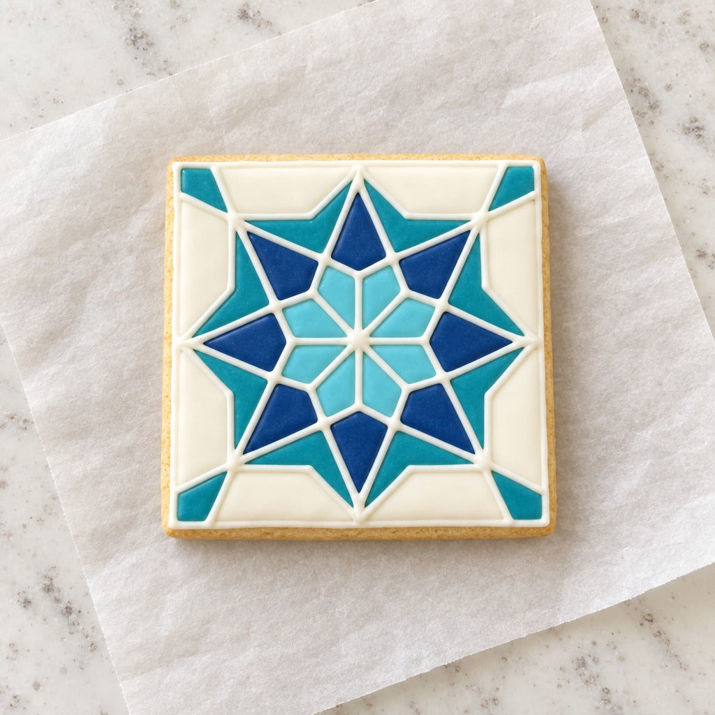 Geometric Tile Cookie Cutter (decorated cookie mockup)