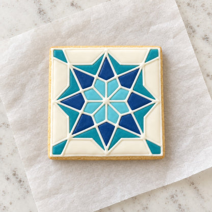 Geometric Tile Cookie Cutter (decorated cookie mockup)