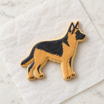 German Shepherd Outline Cookie Cutter (decorated cookie mockup)