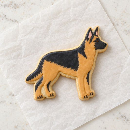 German Shepherd Outline Cookie Cutter (decorated cookie mockup)