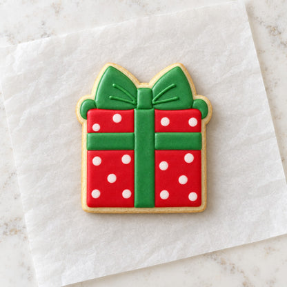 Gift Box Cookie Cutter (decorated cookie mockup)