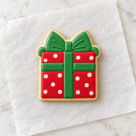 Gift Box Cookie Cutter (decorated cookie mockup)