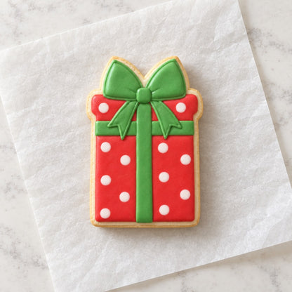 Gift Box Tall Cookie Cutter (decorated cookie mockup)