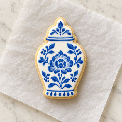 Ginger Jar Outline Cookie Cutter (decorated cookie mockup)