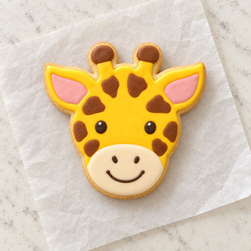 Giraffe Face Outline Cookie Cutter (decorated cookie mockup)