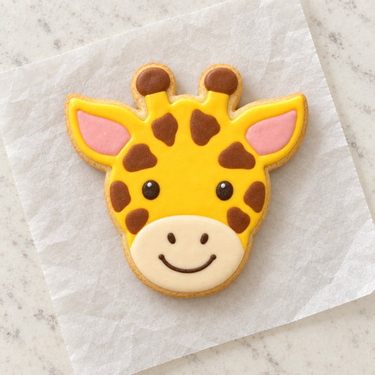 Giraffe Face Outline Cookie Cutter (decorated cookie mockup)