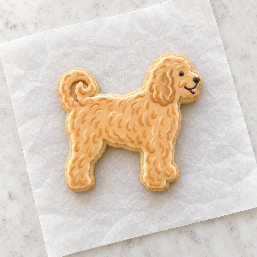 Goldendoodle Outline Cookie Cutter (decorated cookie mockup)