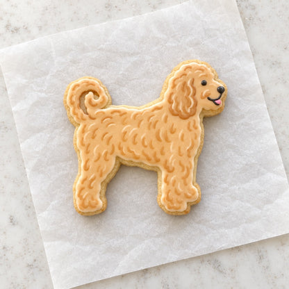 Goldendoodle Outline Cookie Cutter (decorated cookie mockup)
