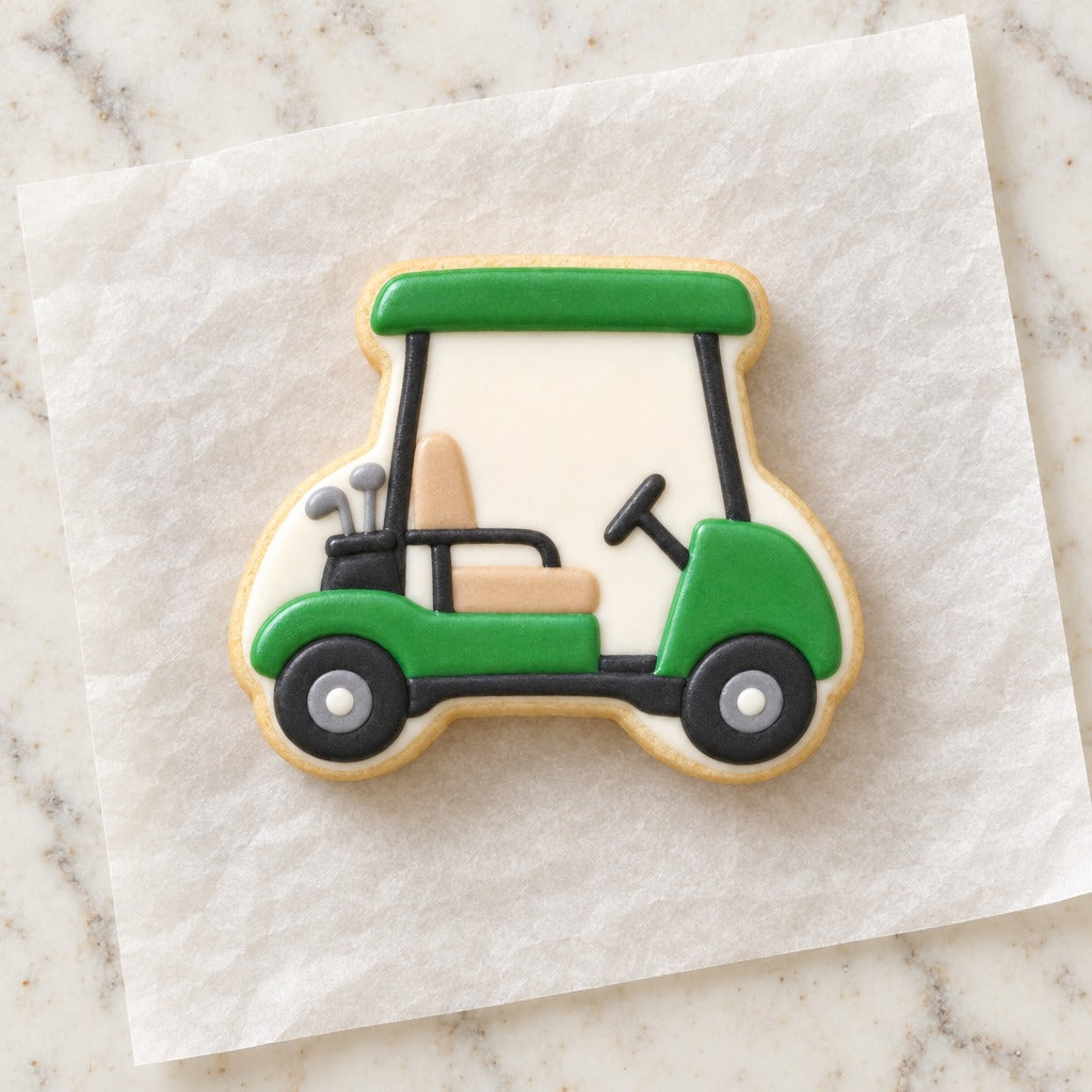 Golf Cart Outline Cookie Cutter (decorated cookie mockup)