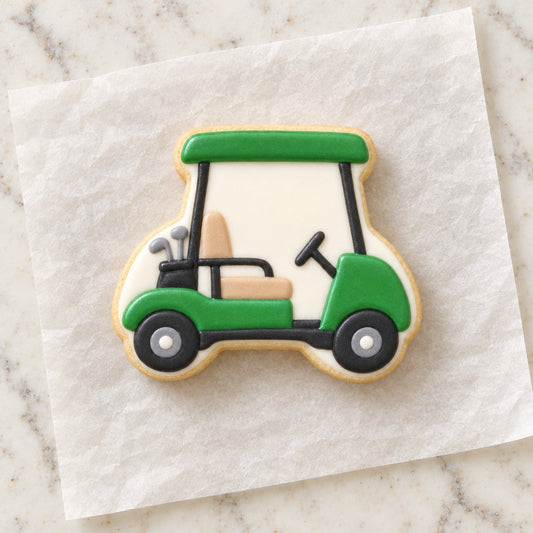 Golf Cart Outline Cookie Cutter (decorated cookie mockup)