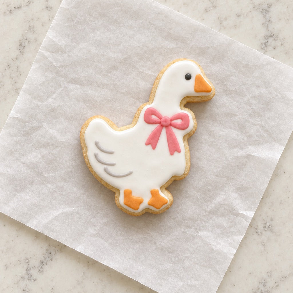 Goose with Bow Cookie Cutter (decorated cookie mockup)