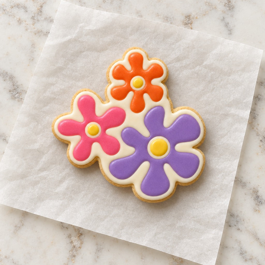 Groovy Flowers Cookie Cutter (decorated cookie mockup)