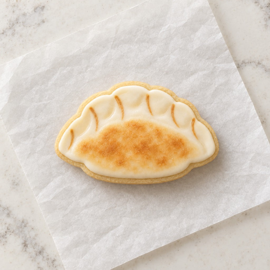Gyoza Outline Cookie Cutter (decorated cookie mockup)