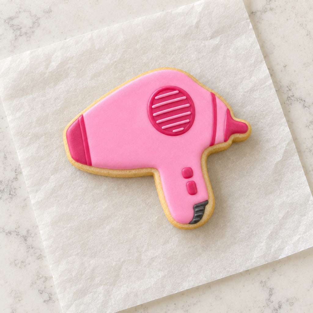 Hair Dryer Cookie Cutter (decorated cookie mockup)